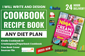 write and design recipes cookbook, ebook for amazon KDP on canva