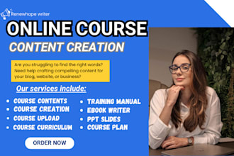 create online course content curriculum, videos course and manual book format