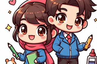 create adorable kawaii chibi art, such as a cute chibi couple
