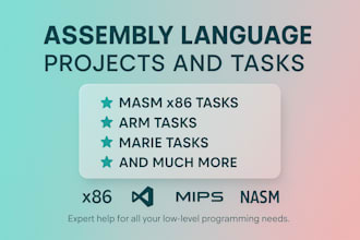 code assembly language projects and tasks in masm x86, arm and more