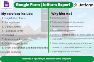 design custom google forms and jotform for surveys, registrations, feedbacks