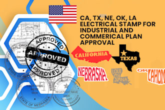ca, tx, ne, ok, la electrical stamp for industrial and commerical plan approval