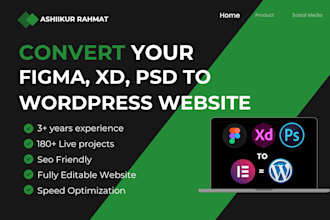 convert figma, xd, PSD, to wordpress website design and redesign using elementor