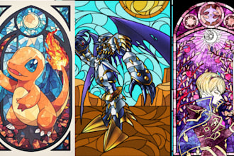 draw amazing pokemon fakemon digimon in stained glass art style