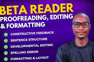 beta read, proofread, edit and format your manuscript and provide feedback