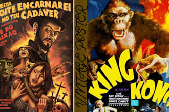 draw vintage poster, movie poster, retro poster, vintage art travel poster