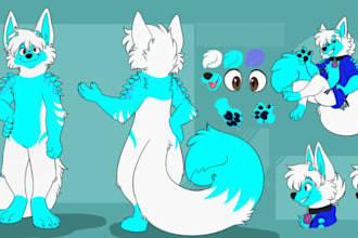 draw reference sheet for vtuber furry fursona anthro model sheet illutsration vr