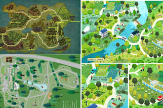 design fantasy map illustration isometric map, event or city map, 2d vector map