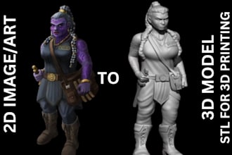 2d image to character stl file sculpt, 3d model for printing, mini figures model