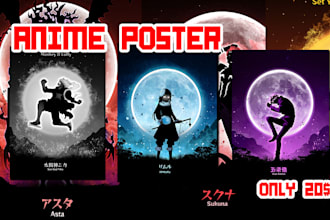make silhouette anime poster for any anime character, your photo, your face