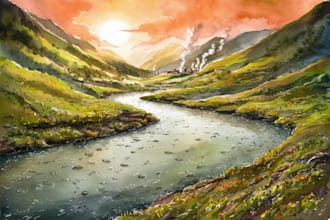 draw a watercolor landscape illustration
