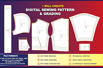 create a digital sewing pattern and grade any garments in dxf and PDF