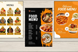 design dessert flyer, menu, food menu, restaurant menu in 24 hrs