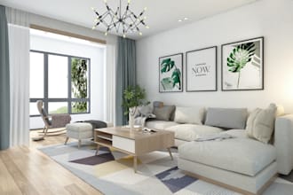 do interior design of your living room, bedroom, kitchen and 3d rendering