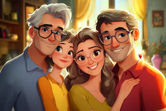 do disney family couple cartoon portrait