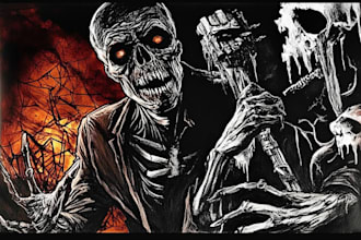 draw a detailed dark, brutal, horror, and heavy metal art illustration
