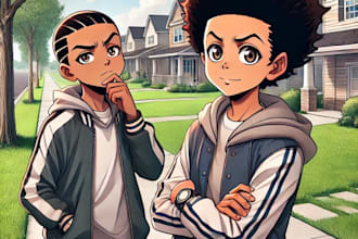 design a custom boondocks style cartoon of your image in 24h