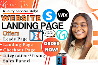 landing page design on godaddy, systeme, wix, squarespace, website landing page