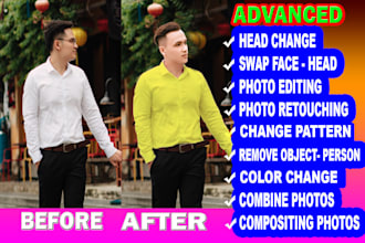 photoshop job, image edit, photo recolor, face swap, change pattern colour color