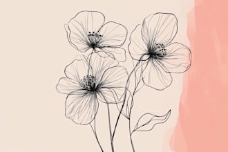 draw line art illustration botanical and flower beautifully
