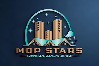 design residential clean house and commercial cleaning service logo