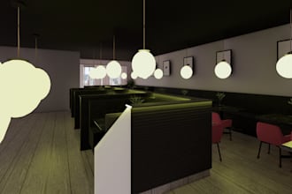 design restaurant café interior with realistic 3d rendering