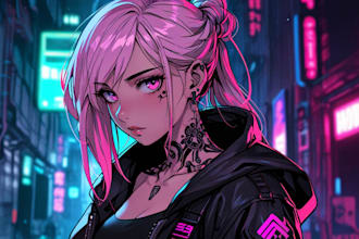 draw cyberpunk anime style illustration or fan art