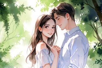 draw a watercolor couple portrait