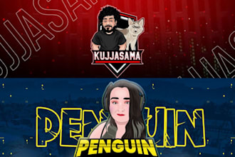 design youtube banner, twitch banner, kick gaming banner and logo