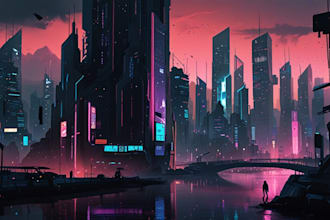 draw illustration of futuristic cyberpunk city