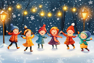draw christmas caricatures, winter holidays cartoons