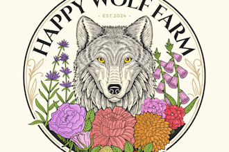design unique happy wolf farm logo