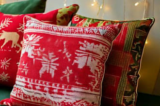 create christmas holiday cushions based on the current trends and color palettes