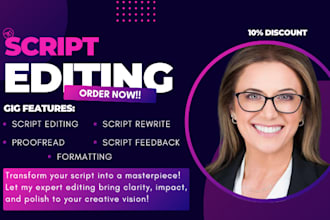 edit, proofread and format your screenplay tv series movie script rewrite script
