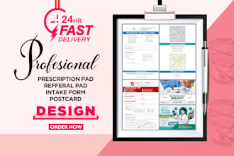 dental, medical, prescription, referral pad, postcard and intake form design