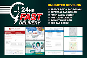 design for dental, medical, hospital, referral, prescription pad, postcard