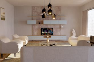 cozy 3d interior design for apartment living room, bedroom kitchen dining render