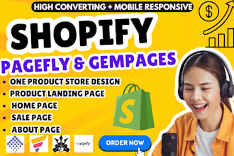 do shopify landing page, product page, home page with pagefly or gempage