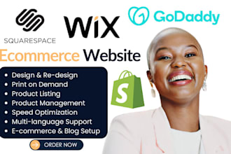 squarespace godaddy wix shopify ecommerce print on demand website re design