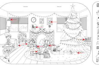 draw hidden object page for adults and kids