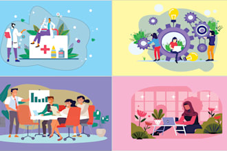 draw custom 2d flat illustration or modern flat vector illustrations for you