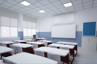 render 3d exterior design, 3d institution environment, 3d class room, 3d design