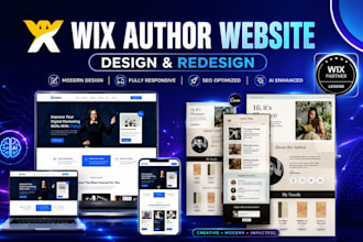 build wix author website, book website, redesign wix website, wix online store