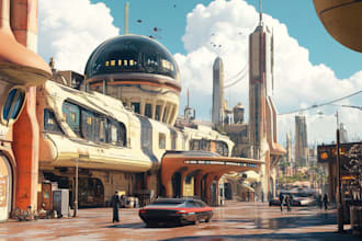 make cyberpunk futuristic city landscape or sci fi concept