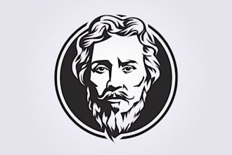 do a black and white vector face portrait logo, stencil art
