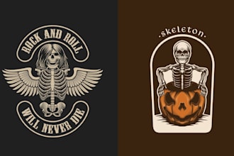 do amazing skull skeleton logo and t shirt design