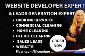 design booking services website commercial cleaning home cleaning office leads