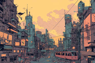 draw a cyberpunk futuristic city landscape or sci fi concept