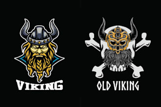 make retro skull viking logo or vector design