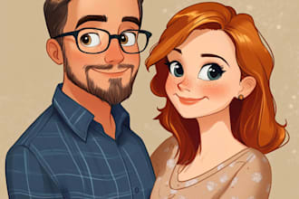 make disney family couple cartoon portrait